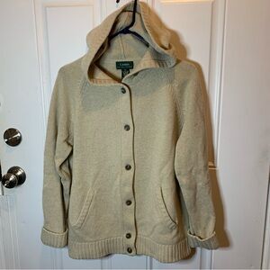 Ralph Lauren Cozy Cream Hooded Cardigan Sweater Merino Wool Cashmere Angora Hair